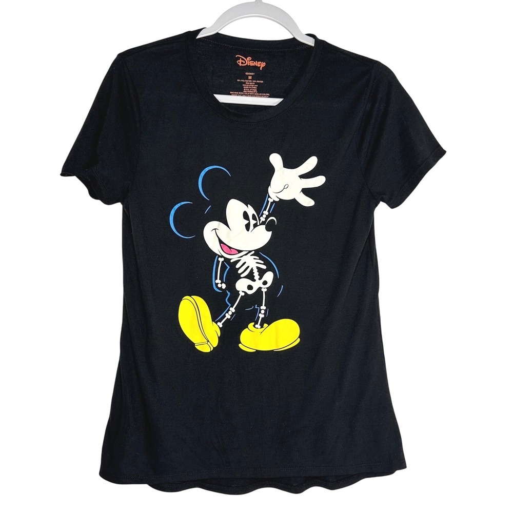 Disney Mickey Mouse Skeleton Graphic T-Shirt Black Mens Medium Halloween
